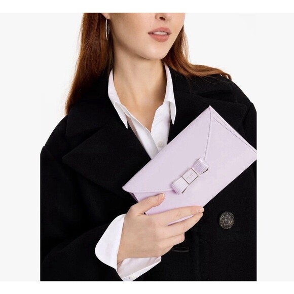 Kate Spade New York Morgan Bow Embellished Leather Envelope Crossbody Bag Purple - Picture 2 of 9